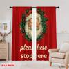 2pcs,2D Plane Printing Curtains Santa Please Stop Here Versatile Fabric (without Rod) Holiday Use for Bedroom, Living Room