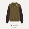 MU Women's Color Block Polo Neck Embroidery Knit Sweater - Long Sleeve, Autumn/Winter, Simple & Elegant.