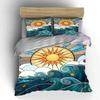 Sunburst and Ocean Waves Design Bedding Duvet Cover Set Duvet Cover Pillowcases (1 * Duvet Cover 2 * Pillowcases, Without Duvet Insert)