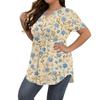 Women's Print Large Size  V Neck Button-Up Top Casual Short Sleeve Flowy Top