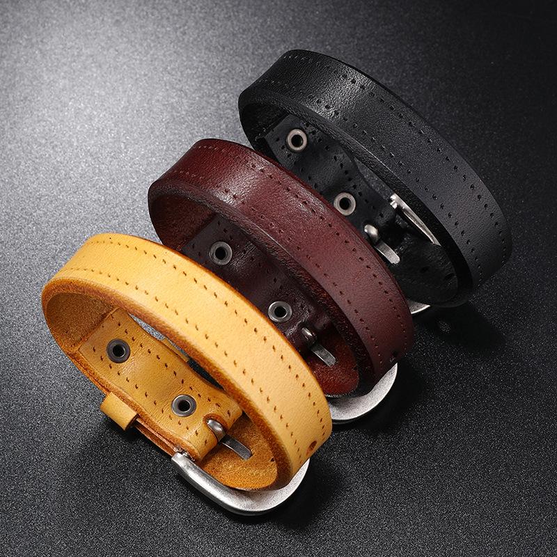 Men's Punk Rock Leather Bracelet - Smooth Retro Cowhide Design