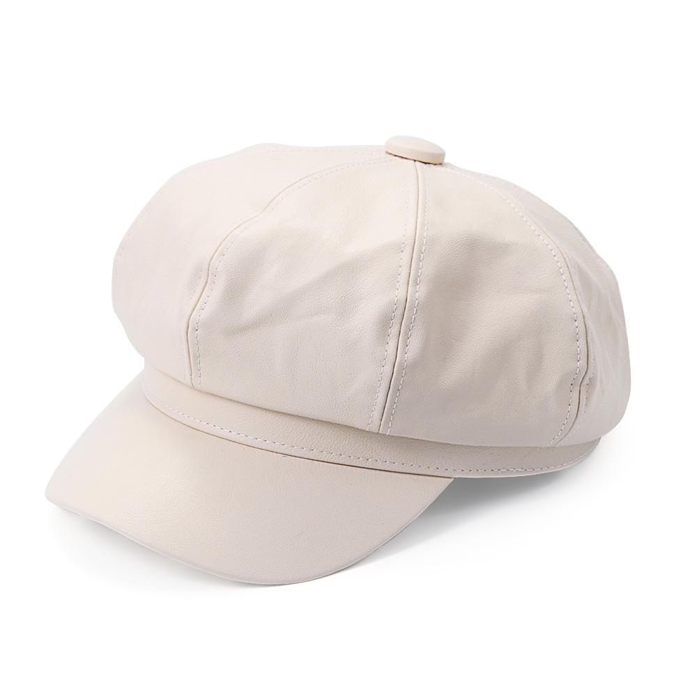 Casual Fashion Peaked Cap Ladies Women Girls Leather Baker Boy Peaked Cap Newsboy Hat