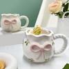 Delicate Ceramic Coffee Mug With Bows Portable Elegant Office Drinkware Dishwasher Safe Tableware Kitchen Tool