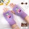 Kpop Women's Fingerless Knitted Gloves - Versatile Warm Plush Autumn/Winter Half-Finger Hand Socks, Solid Color for Students.