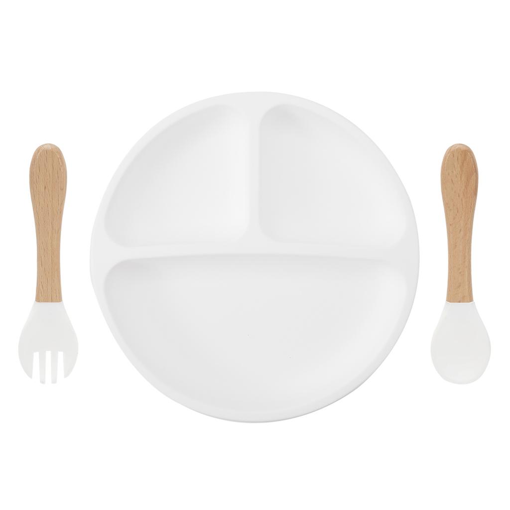 Color Kids 3PCS Children Feeding Tableware Set BPA Free Silicone Dishes Plate With Spoon Fork Training Baby Dinnerware Utensils