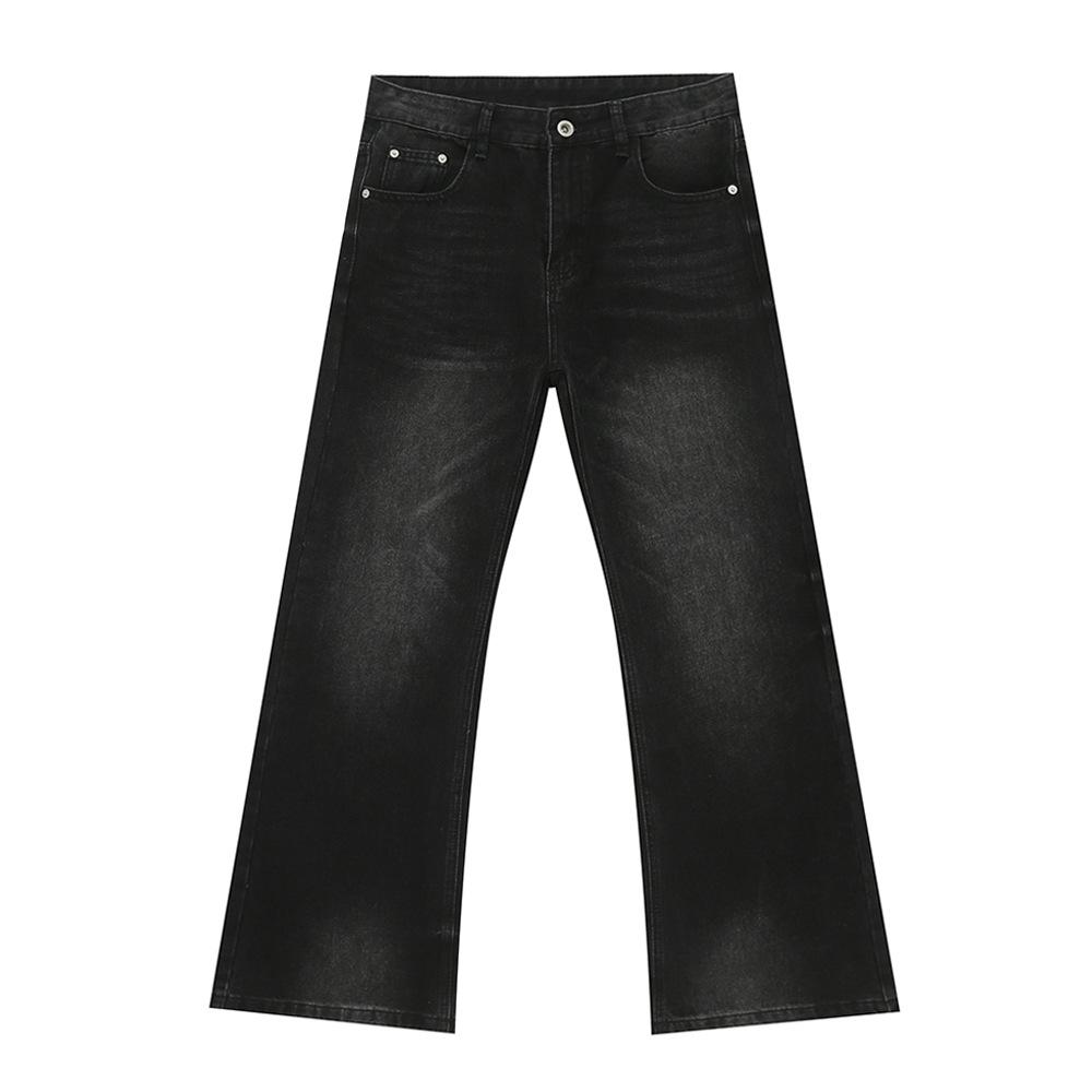 Men's Clothing | High Street American Vibe Vintage micro-pull black and gray washed floor-drape denim trousers