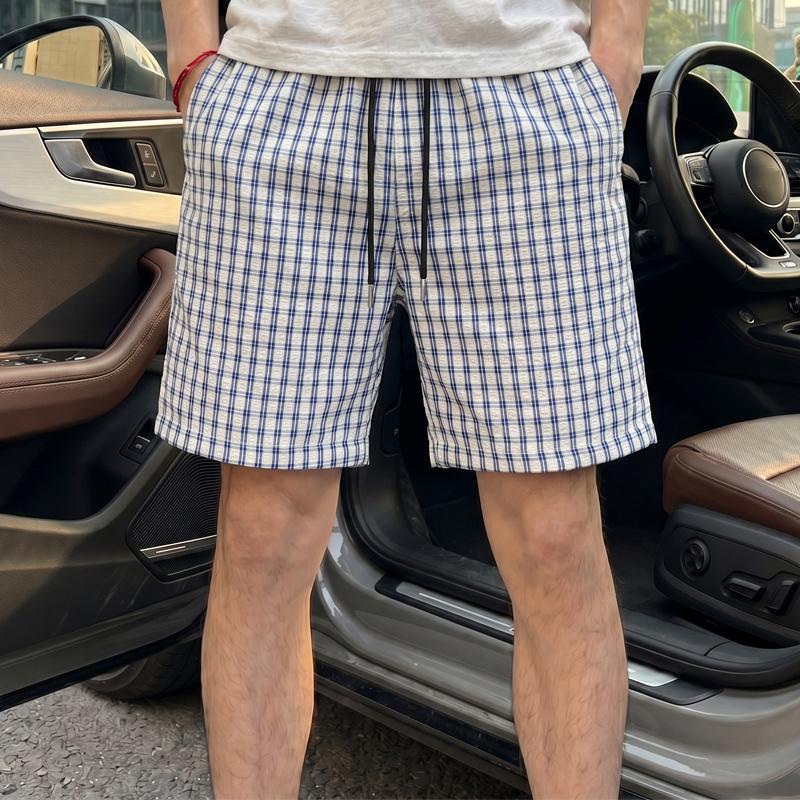 Men's Plaid Casual Shorts, Elastic Waist Drawstring Summer Lightweight Beach Shorts (M-5XL)