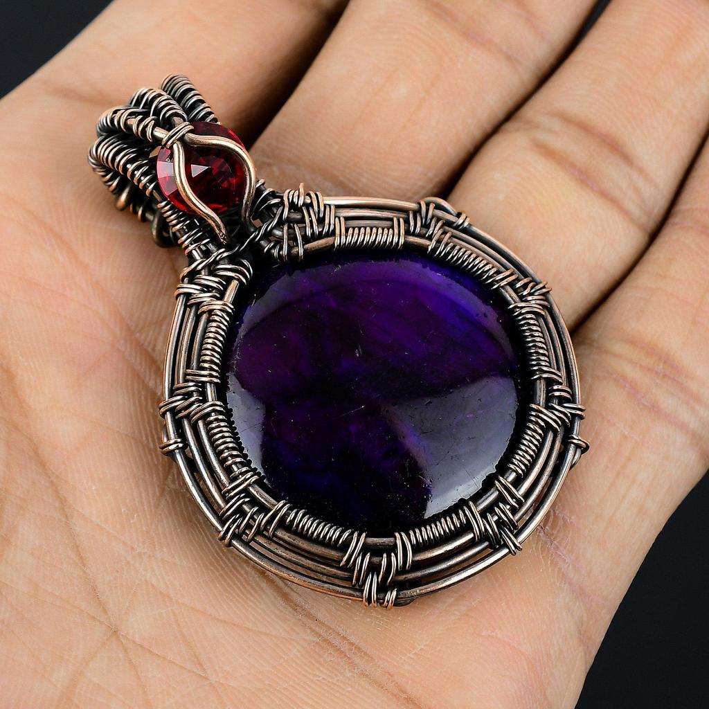 Purple Flash Labradorite Jewelry, 999 Copper Wire Wrapped Pendant Handmade Gemstone Jewelry, Gifts For Wife Brand New Pendant