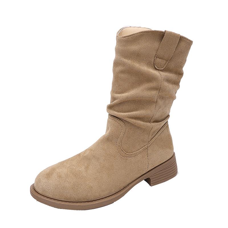 Vintage Western Cowboy Boots Women's 2025 Autumn New Maillard Medium Tube Stacking Boots New Travel Martin Short Boots