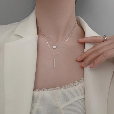 925 Sterling Silver Glitter Diamond Round Double Necklace Selling Necklaces Fine Jewelry Wedding Party Gifts for Women