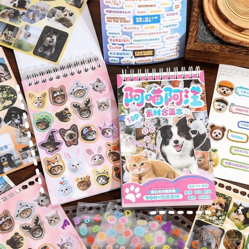 Coil-Bound Pets Sticker Book Ring Binding DIY Handbook Stickers Animal Sticker Book  DIY Collage