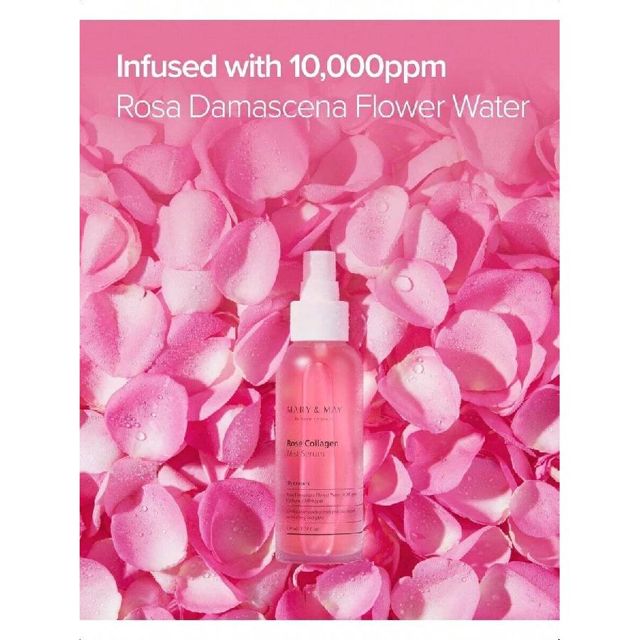 Mary&May Rose Collagen Mist Serum 100ml - Double Layer Essence Face Spray -  Anti-Aging And Glowing Skin With Damask Rose Water And Plant-Based Oils