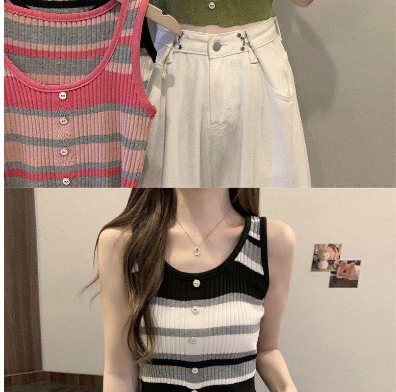 Damen Retro Gestreifte Eng Gestrickte Trägerlos-Bluse - Schmeichelndes Sommer-Design