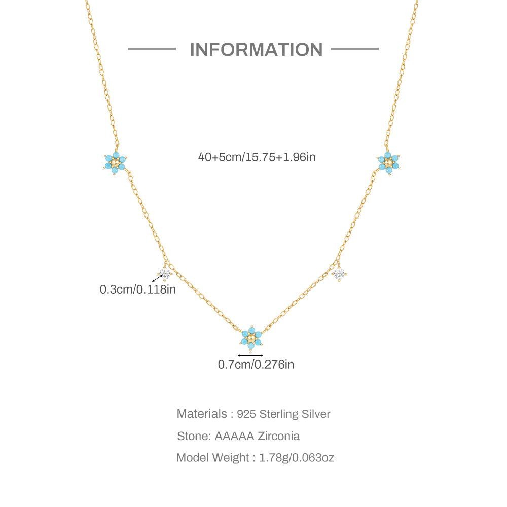 Turquoise Flowers With Diamonds Stacked Necklace Women'S Popular Simple Neck Chain Collarbone Chain