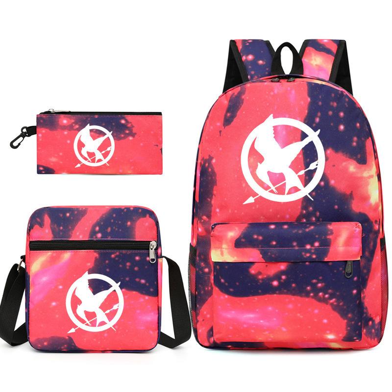 Large Capacity Schoolbag with Shoulder Strap; Student Three-piece Pencil Case Set