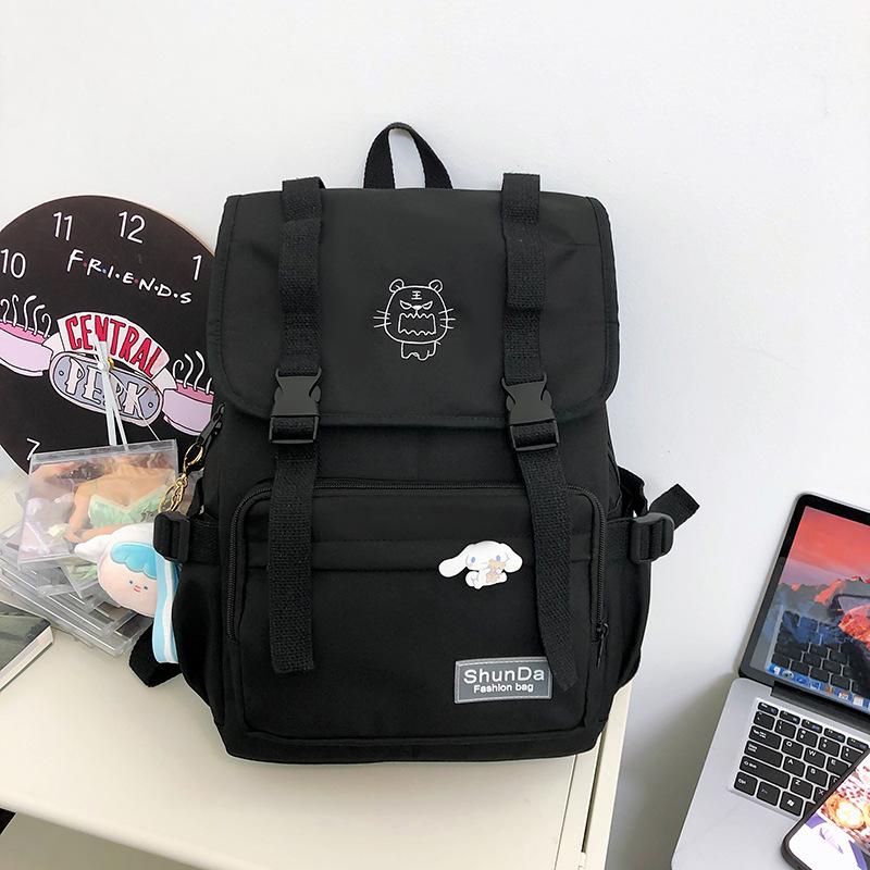 

Junior High School Fashion Backpack High School College Students Elementary School Students Large Capacity Trendy Campus Style Backpack With pendant чёрный