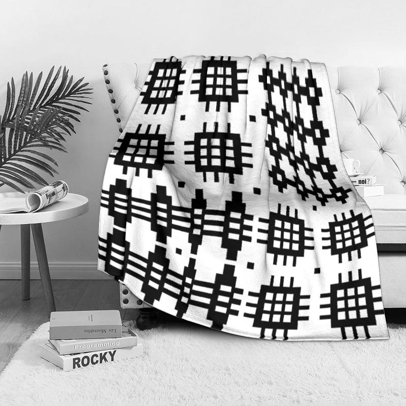 Black And White Geometric Pattern Blanket Soft Fleece Throw Blanket For Sofa Bed Living Room Decoration Gift