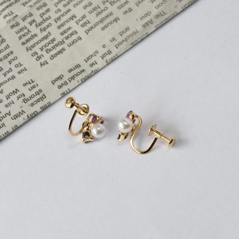 10K Gold Freshwater London Blue 10K Yellow Birthday Sa532 [Four-leaf Clover] Earrings, Pearl, Amethyst, Topaz, Iolite, Gold, K10, Women's, Present