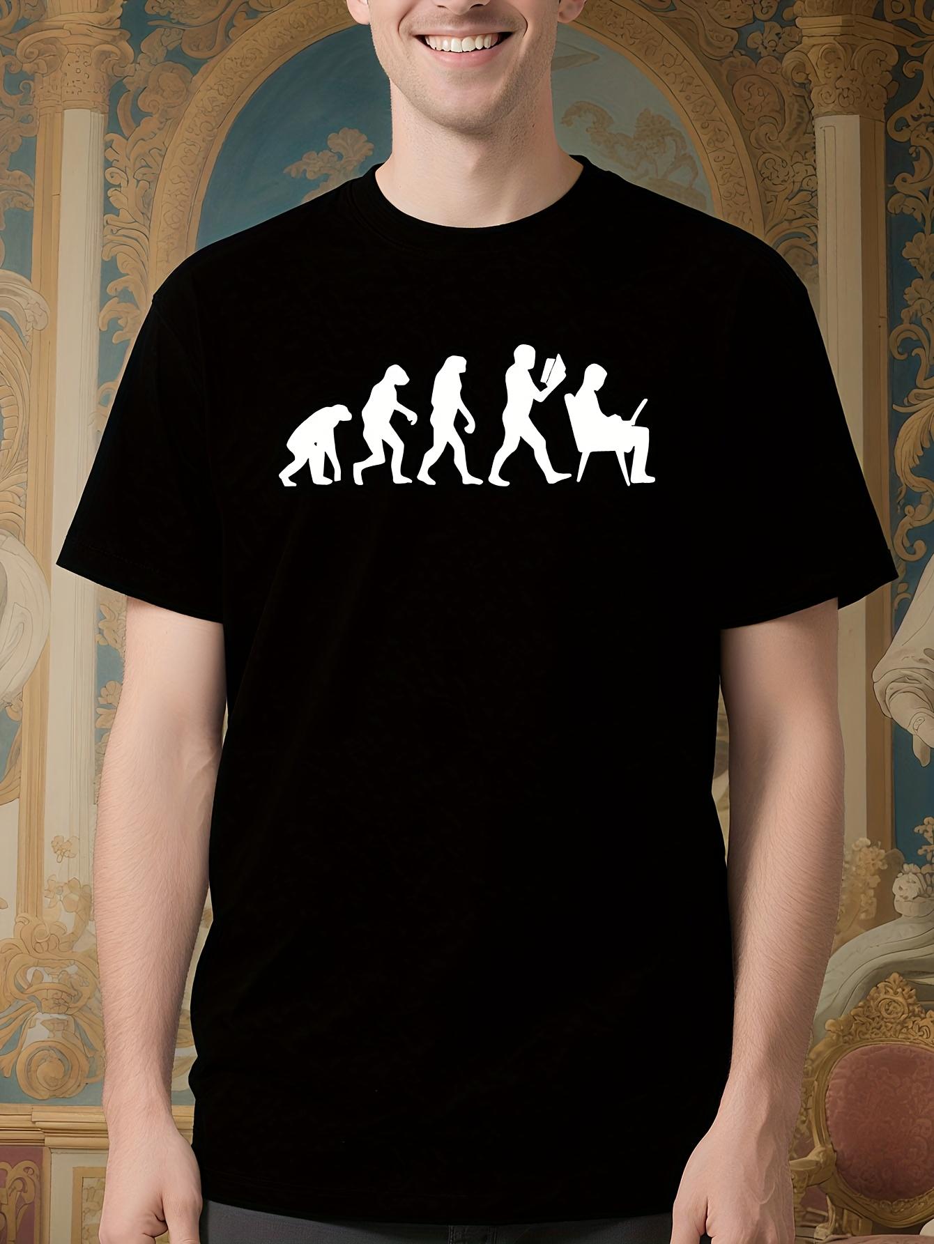 Human Evolution Graphic Tshirt - Funny Prehistoric Design... L