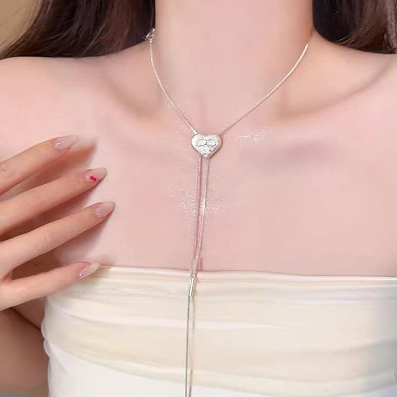 S925 Sterling Silver Zirconia Diamond Necklace for Women - Light Luxury Korean Style Clavicle Chain, Cute & High-End Fashion Accessory