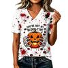 Women's Casual V-Neck Top with Halloween Print for Fall Festive Wear
