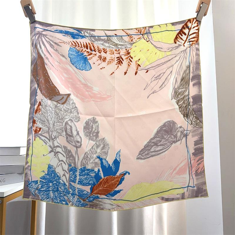 Summer New Women's Silk Twill Jacquard Scarf Silk Scarf Colored Vegetation Double-sided 61cm Twill Square Scarf