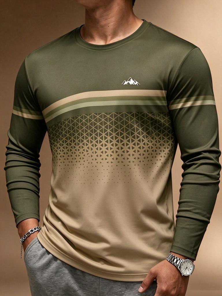 2026 Einfaches Herren-Streifen-Gradient-T-Shirt Herbst Outdoor Mode Langarm-Oberteile Übergroße Langarm-T-Shirts Herrenbekleidung