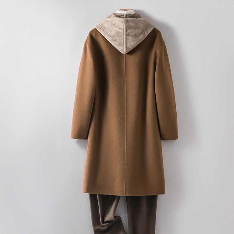 100% Wollmantel Lässiger Kapuzen-Wollmantel Doppelseitiger Wollmantel Herren Locker und Dünn Kaschmirfreier Mantel