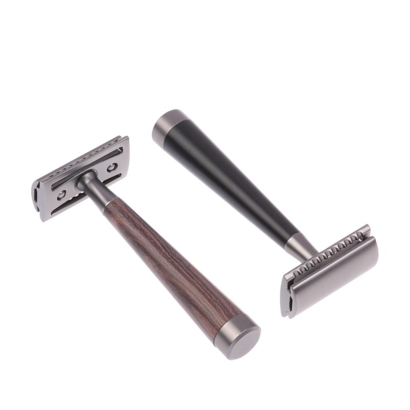 Double Edge Safety Razor, Faux Wood Zinc Alloy Handle Razor With 5 Stainless Steel Blades, Heavy Duty Eco-Friendly Razor