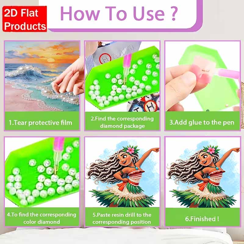 Disney Pearl Art Moana DIY Handmade Pearl  Gemstone Art Kit Special Shapes Home Wall Decor Crafts