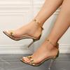 Gold Stiletto Heeled Gladiator Shoes Women 2025 Summer Silver Ankle Strap Sandals Women Sexy Round Toe Party Shoes