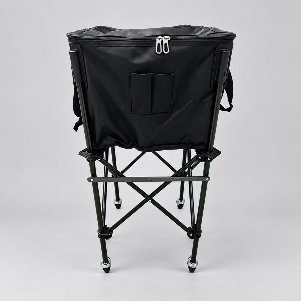 Tennis Ball Cart with Caster Wheels and Zippered Textile Compartment for Coaches