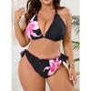 Plus Size Bikini Two Piece Swimsuit Women Sexy Deep V-Neck Floral Print Bikini Swimwear Beachwear