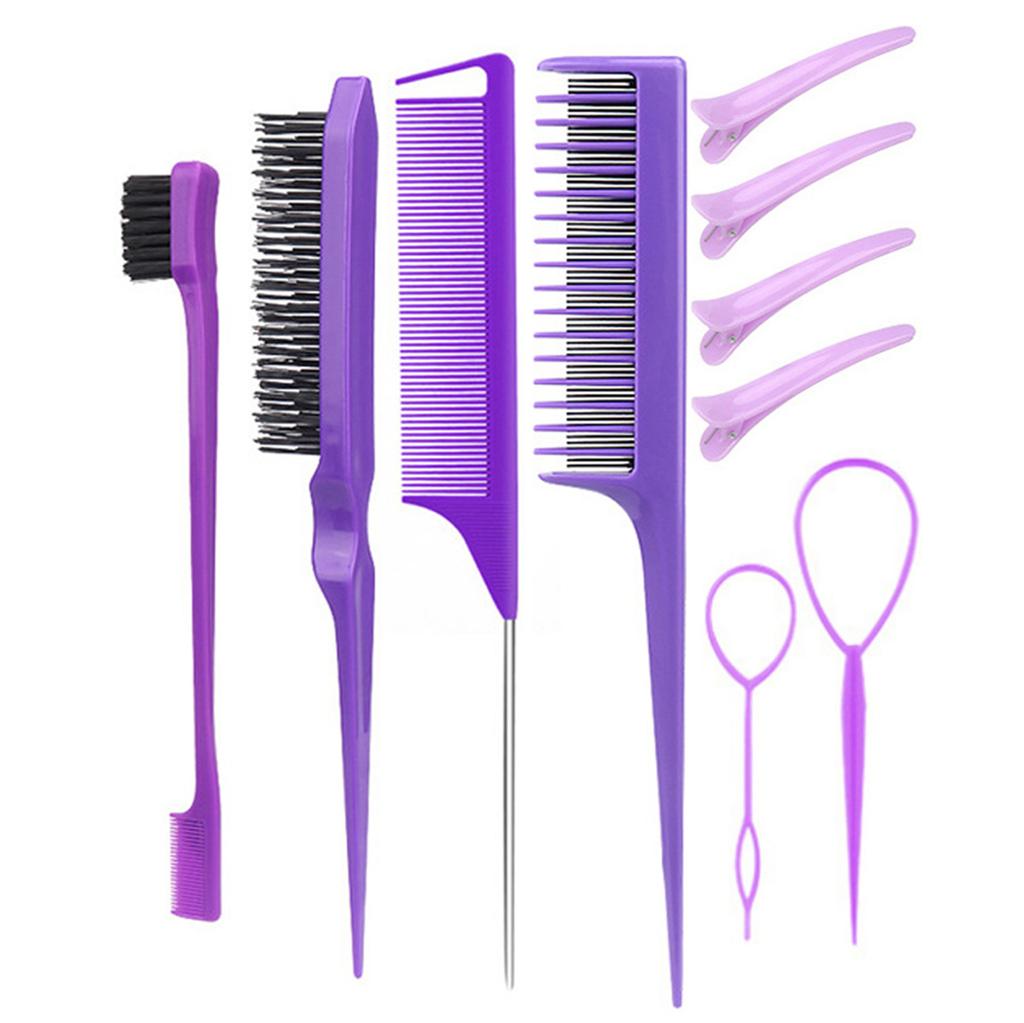 10pcs/1set Hairdressing Tools Pointed Tail Comb Dual Head Eyebrow Brush Triple Row Comb Coiler Hair Salon Styling Comb