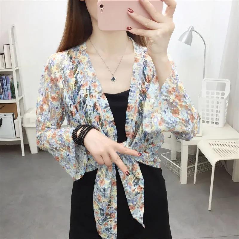 

WTEMPO Повседневные однотонные кружевные солнцезащитные шали с цветочным принтом, пальто женские, весна-лето, повседневные, универсальные, тонкие, дышащие кардиганы XXL синий