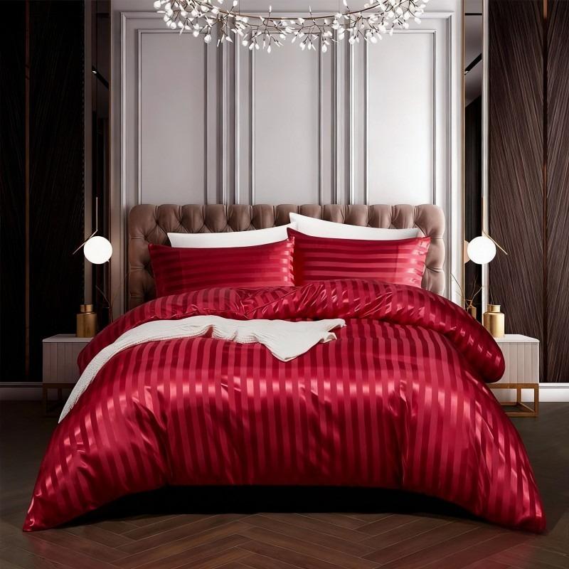 

Luxury Silky Satin Striped Duvet Cover Full/Queen/King/Single/Double Size Set Like Ivory White Stripe Duvet Cover Bedding Set 135x200cm-2pcs