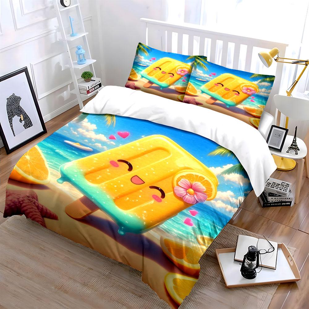 Summer Beach Popsicle Set Multiple Sizes Kid'S And Adults' Bedroom Exquisite 3Pc Bedding Set, Gift