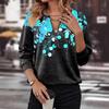 women's Floral Print Half‑Zip V‑Neck Long Sleeve Oversized Casual Sweatshirt