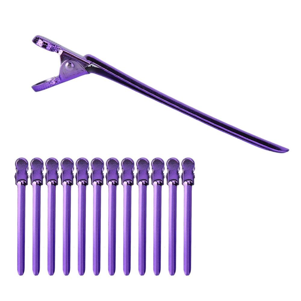 12PCS Purple Blue Hairdressing Styling Clamps Stainless Steel Hair Styling Clips For Hairstyling