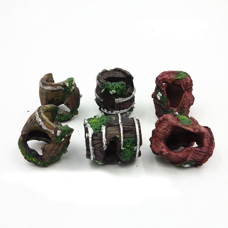 Aquarium Ornaments Decorations Artificial Resin Barrel Landscaping Accessories