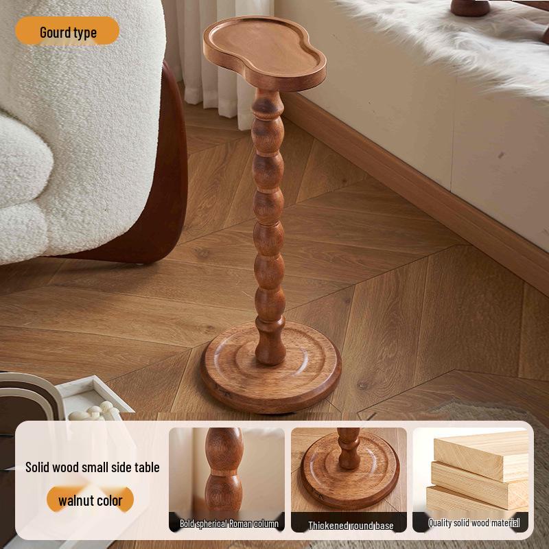 Retro Solid Wood Mini Coffee Table & Movable Side Table with Storage