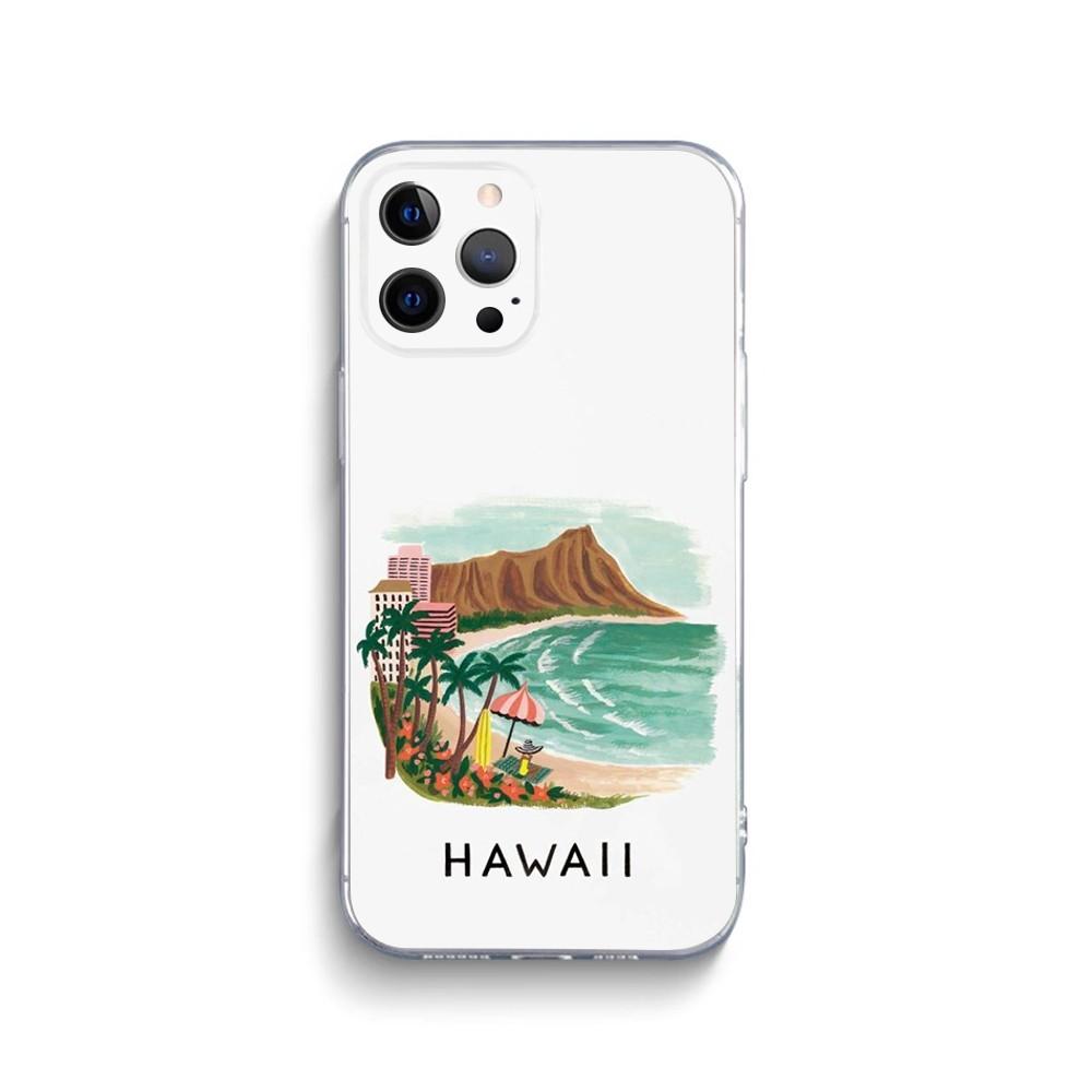 Hawaii Travel Seaside Phone Case For iPhone 15,14,13,12,11 Plus,Pro,Max,XR,XS,X,7,8 Plus,SE,Mini Transparent Silicone Soft