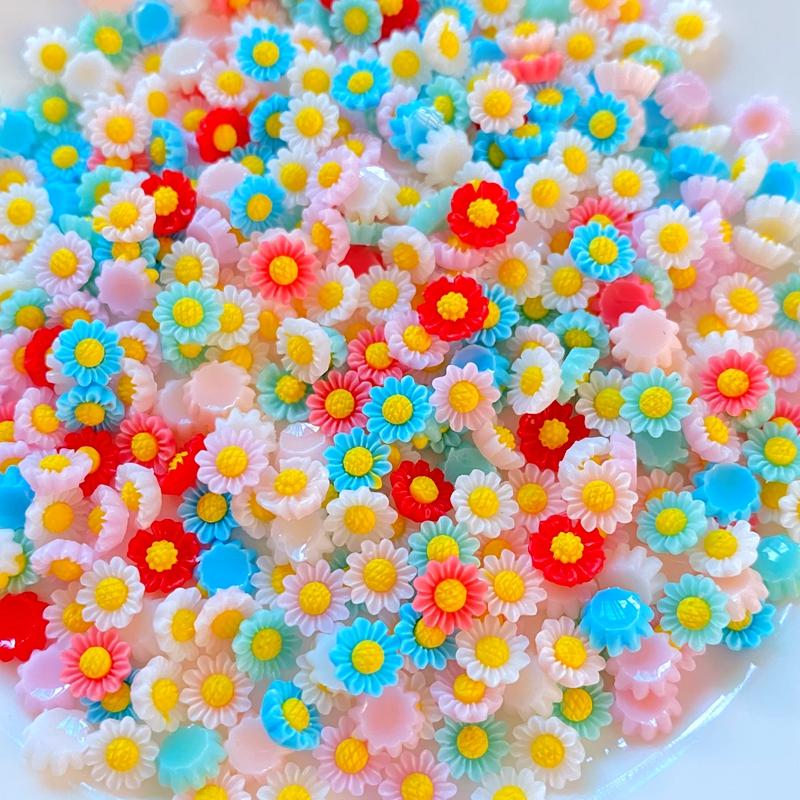 100Pcs New Mini Cute 6mm Flower Series Flat back Resin Cabochons Scrapbooking DIY Jewelry Craft Decoration Accessorie