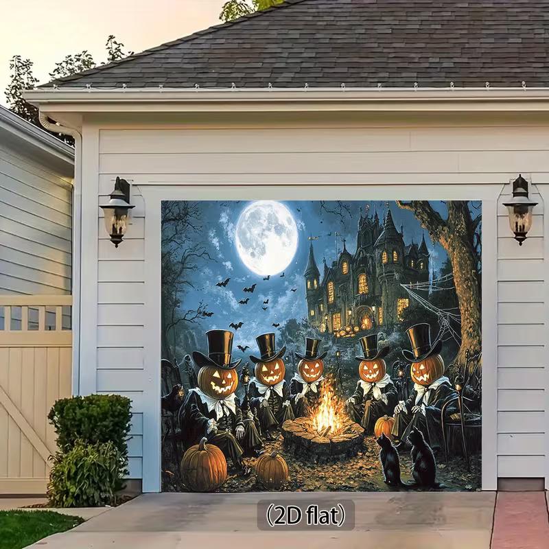 

2D Halloween Themed Backdrop, Pumpkin Head Gentlemen Haunted Mansion Party Decor 47.2x31.5inch/120*80cm