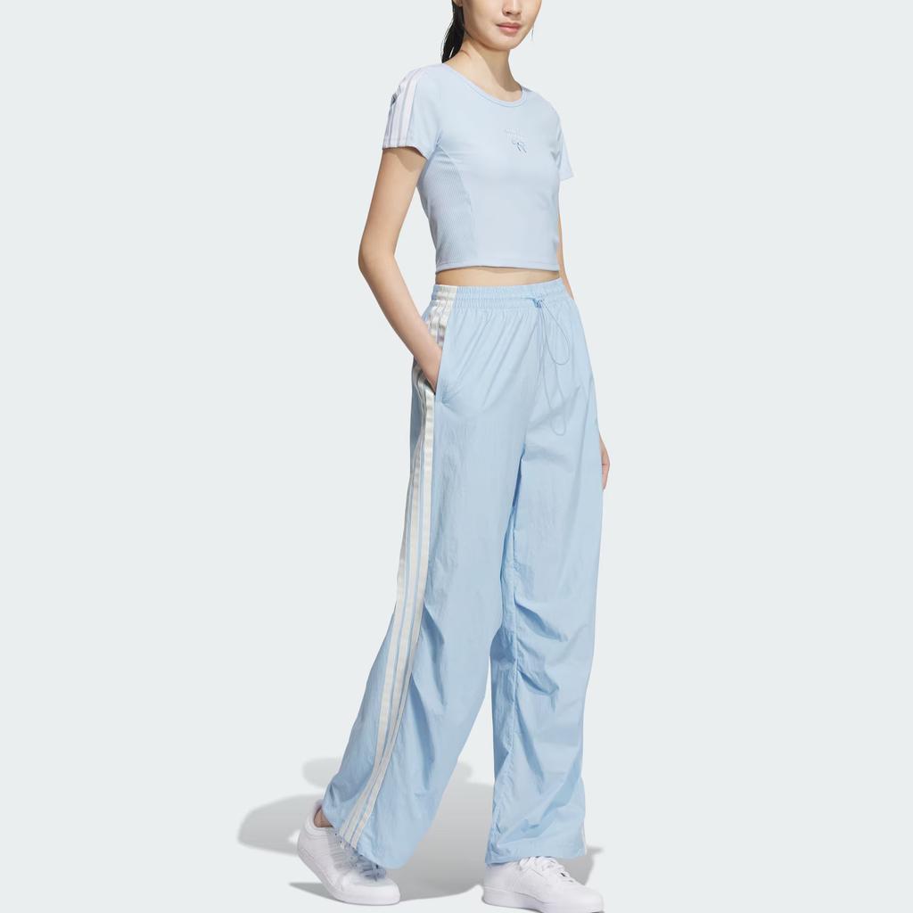 Adidas Rib Slim Baby T-Shirt Round Neck Short Sleeve Women Tops Blue White KE5792