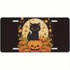 Halloween Scary Cat Pumpkin License Plate Frame Rustproof Aluminum Universal 5.9x11.8in Fade-Resistant Spooky Car Accessory
