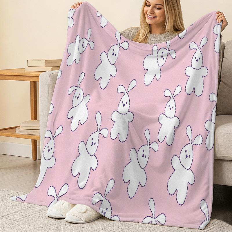 Rabbit Series Flannel Fleece Throw Blanket - Soft Warm, Machine Washable, Cute Cozy Blanket for Home, Office Naps, Christmas, Halloween, Better Sleep