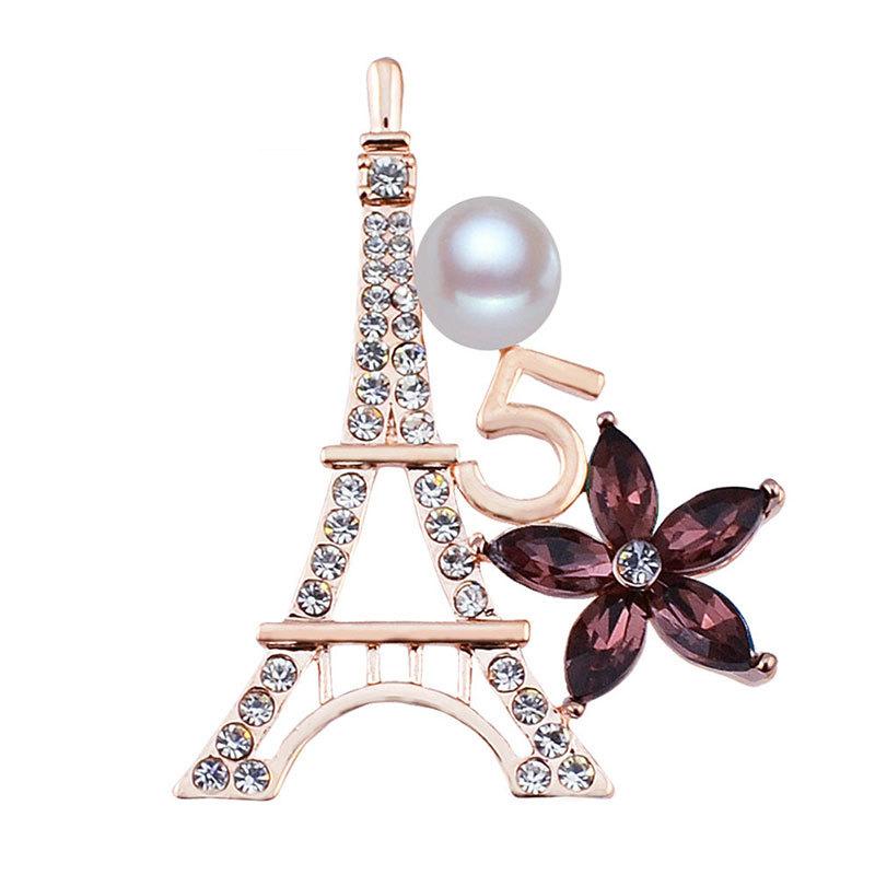 Классическая брошь Эйфелева башня со стразами и жемчугом, брошь из сплава, винтажная романтическая брошь, аксессуары для пиджака, пуговица