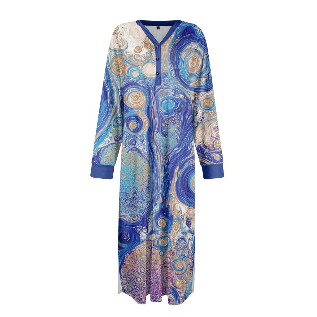 Women's Nightgown Long Loungewear V-neck Nightdress With Pockets