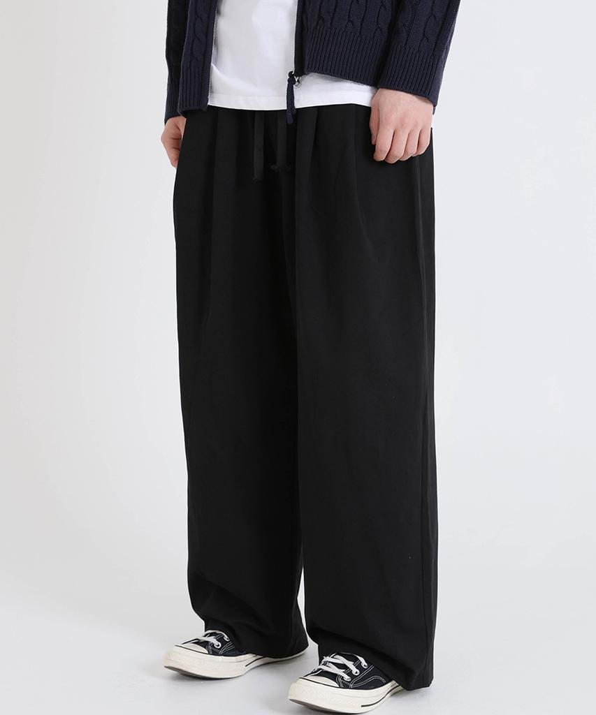 Jikeulib Cotton Double-Pleat Wide-Fit Elastic Waist Pants